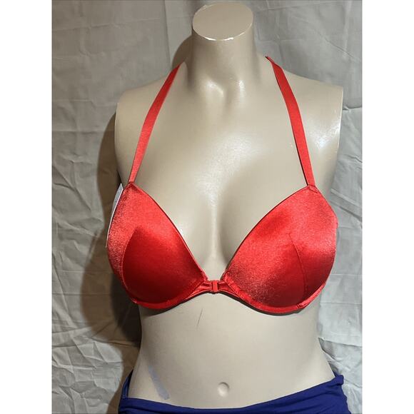 Curve Muse Womens Push Up Underwire Halter Front Close Bra Red 42B Racerback - Picture 1 of 13